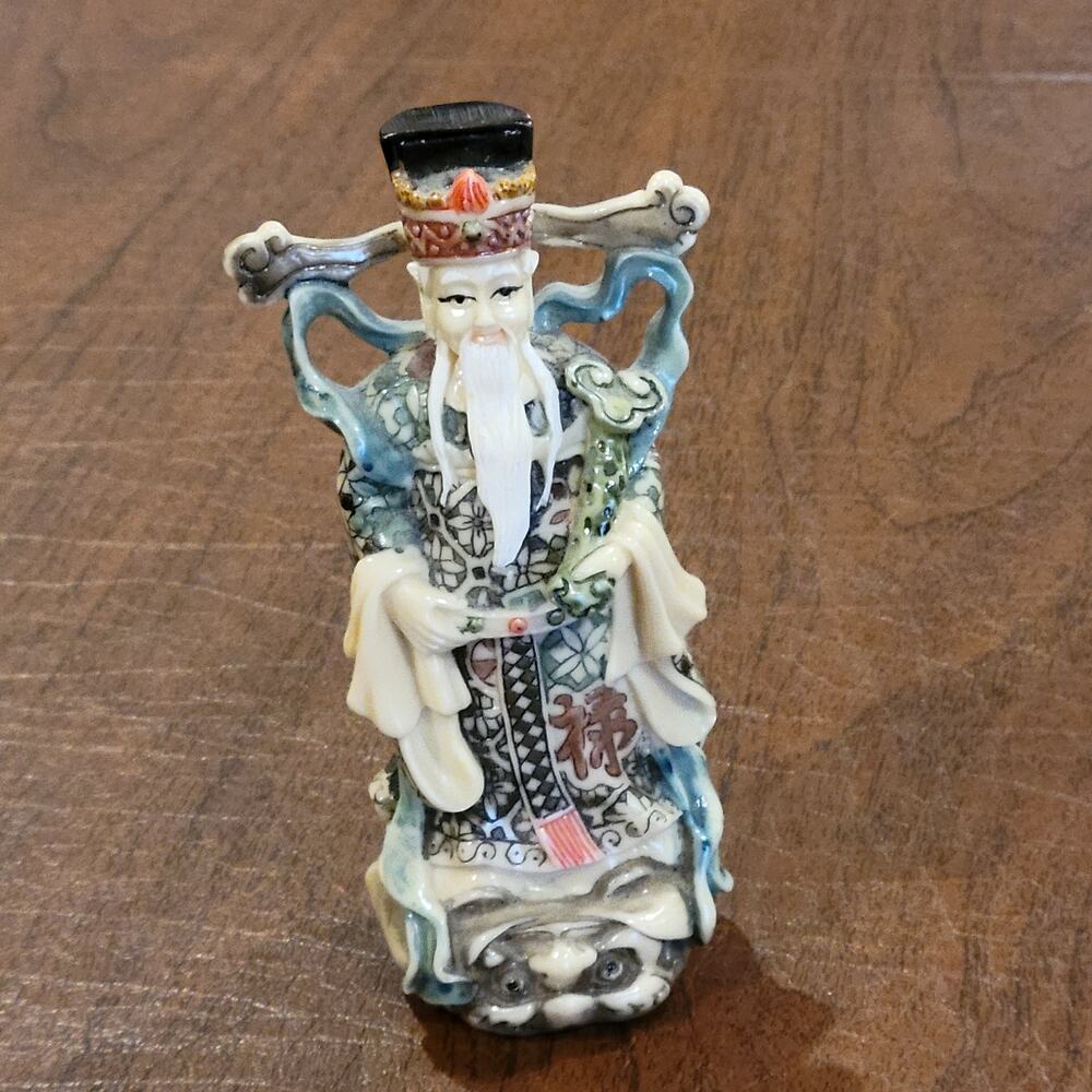 Vintage Chinese Old Wise Man Figurine Hand Painted 4.75" tall